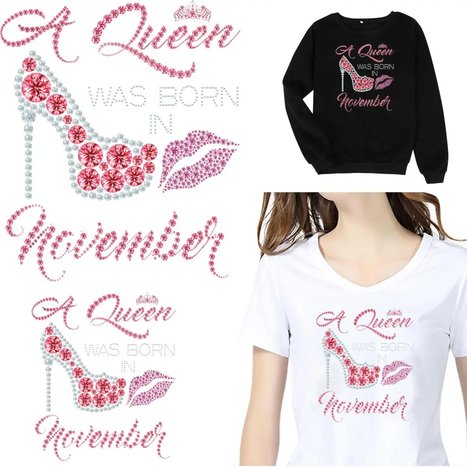 Diamond High Heels Thermal Sticker On T-shirt DIY Alevels Iron On Transfers On Clothes Queen Design Patch For Clothing Top Decor