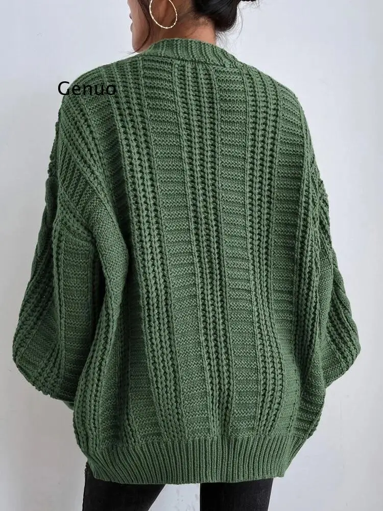 Cardigan Sweaters Women Vintage Teenagers Korean Fashion Feminino Knitwear Single Breasted Loose Long Sleeve green