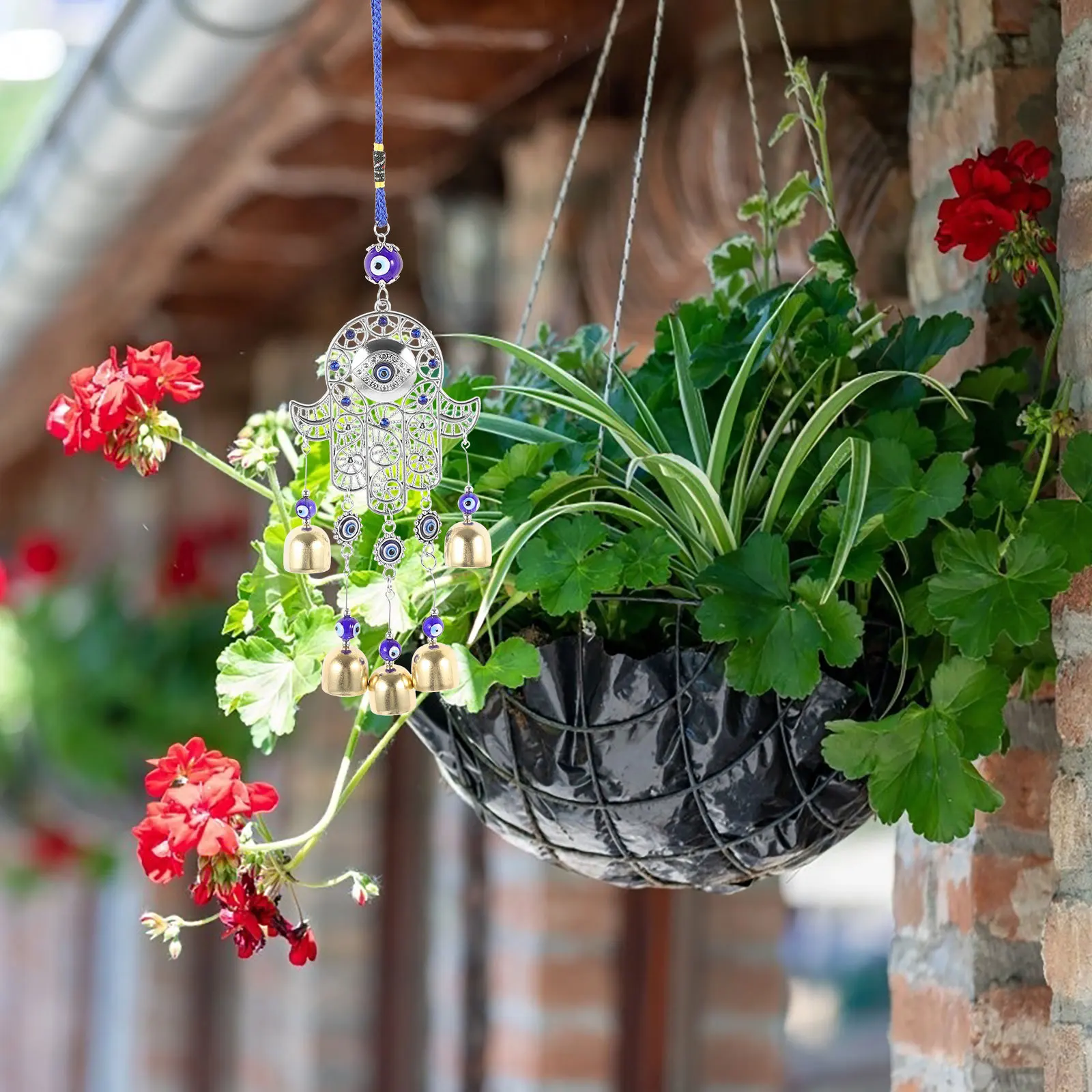 

Evil Eye Wind Chime Metal Hanging Ornament For Patio Decor Outdoor Indoor Wall Hanging Blue Eye Charm