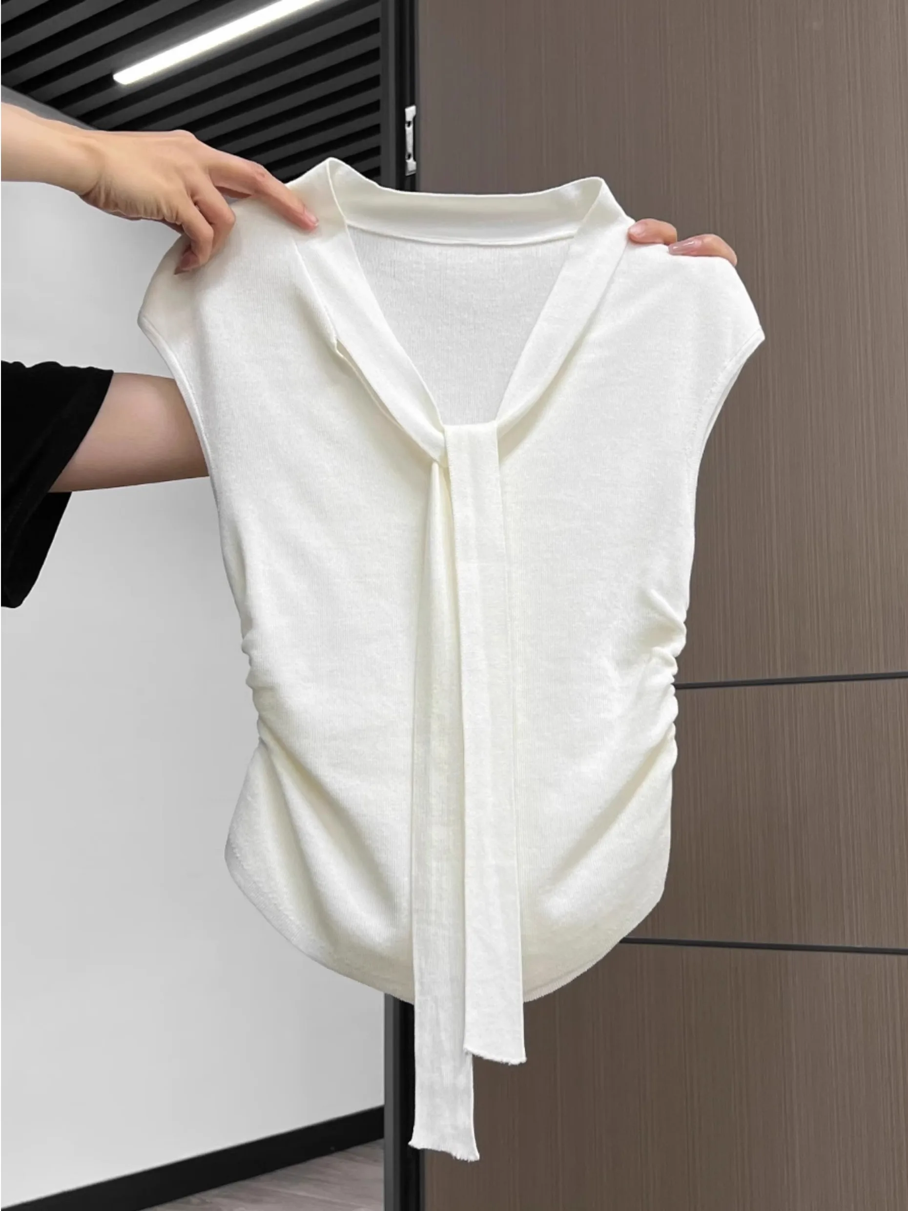 

Women's Slim Fit V-Ne Knitted Top Svel Pleated Sa Spring Summer Inner Wear Small Size Ele Beautiful irt