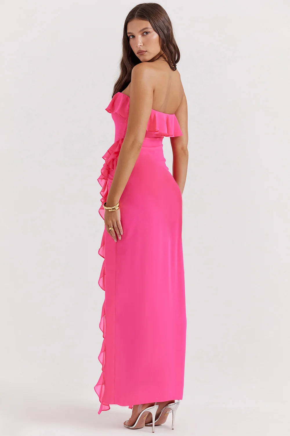 Glamorous Chiffon Girls Cocktail Dresses Ruffles Sleeveless Women Prom Gowns Sexy Side Split Ankle Length Summer Skirts