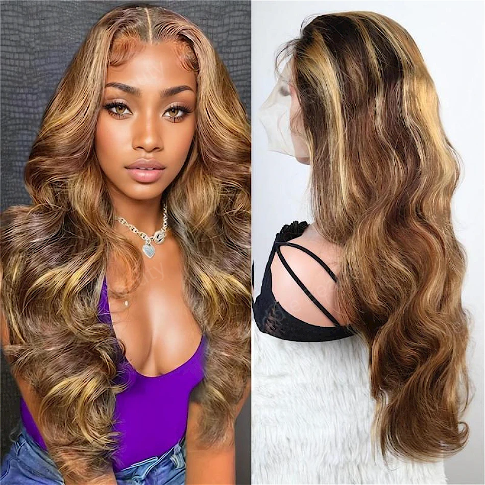 

Lace Frontal Wig 13x6 HD 100% Highlight Body Wave 30 40 Inch Human Hair Brazilian Colored Wigs For Women Choice Wavy Cheap Wig