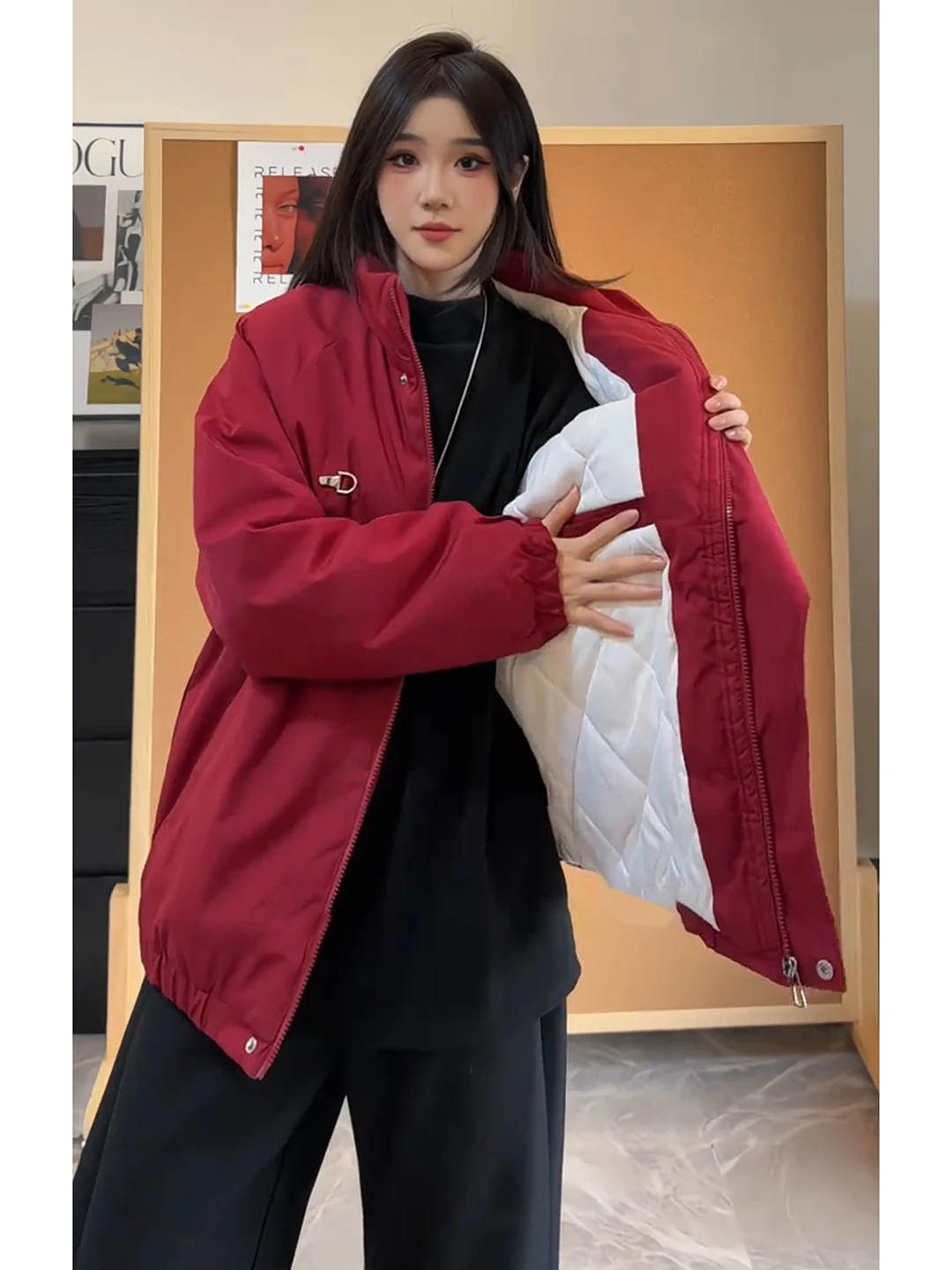 

Утепленная мужская зимняя куртка из ПУ-кожи с принтом красных фиников, в новом китайском стиле, в стиле национального флага, бейсбольная куртка Cleanfit с воротником-стойкой