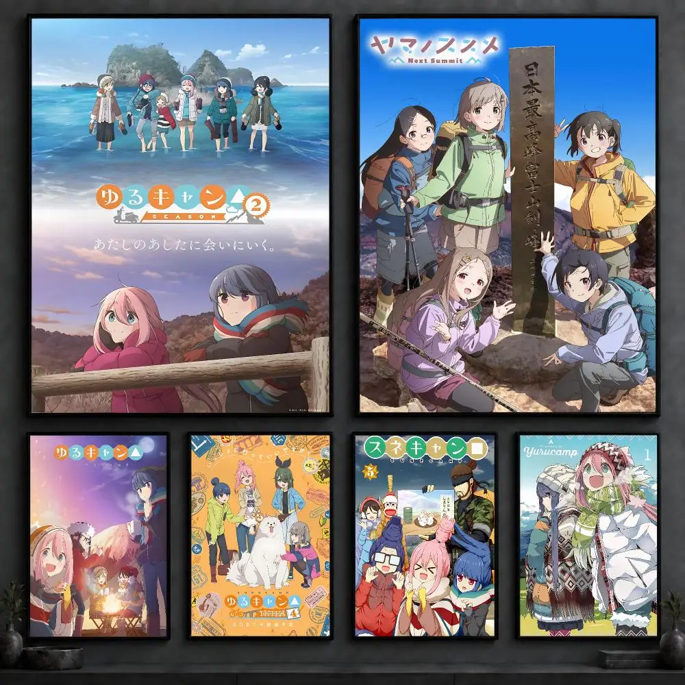 Anime Y-Yuru CampS Poster Art  Self-Adhesive No Glue Residue Wall Decor for Bedroom Living Room