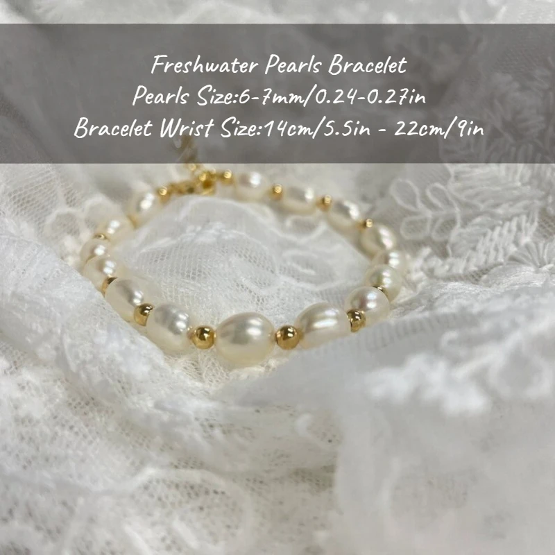 MYSOYA سوار لؤلؤ المياه العذبة على شكل أرز أبيض 6-7 مللي متر مع صندوق هدايا لها/عيد ميلادها/الزفاف/عيد الميلاد/هدية السنة الجديدة