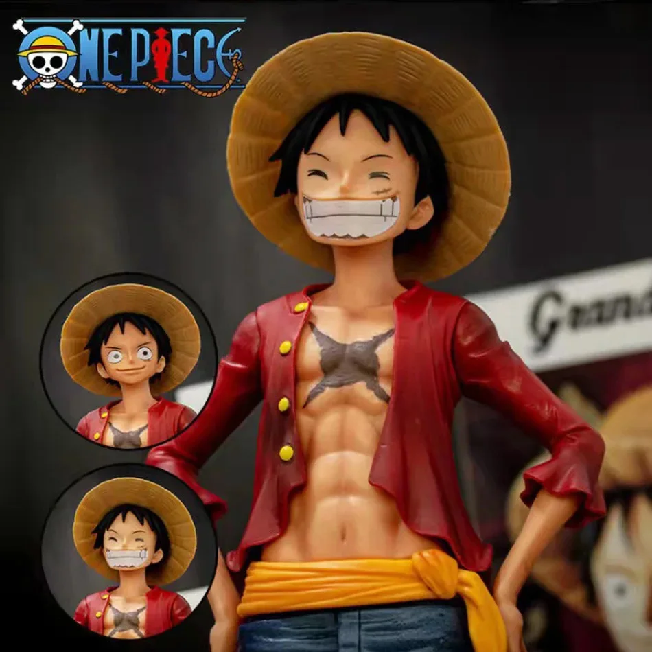 28cm One Piece Anime Figure Confident Smiley Luffy Three Form Face Changing Action Figurine Dolls PVC Model Toy Collection Gifts