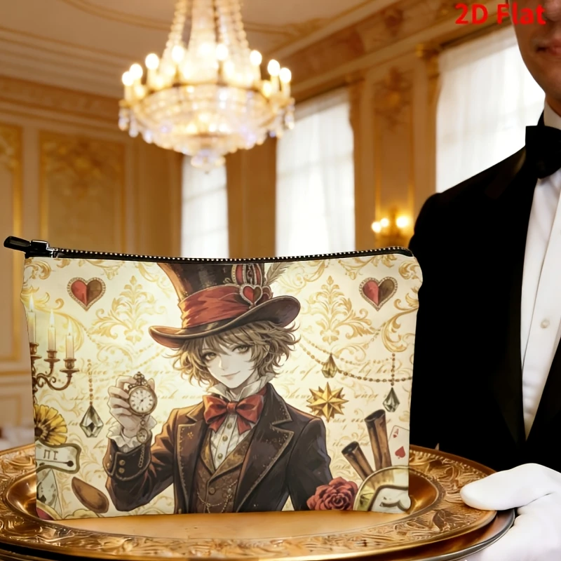 

Mad Hatter in Wonderland Steampunk Makeup Bag for Gym Travel Sturdy Zipper Pouch with in Wonderland Polyester Organizer Gift