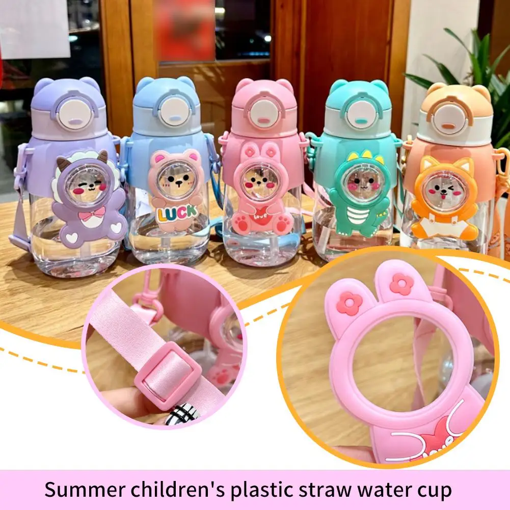 Summer Children's Plastic Straw Water Cup New Cute And High Value Cartoon Cups For Male And Female Students Portable ANTI-FALL