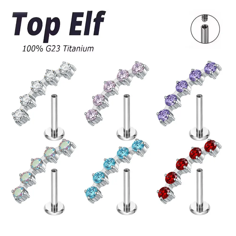 

G23 Titanium 16G Internally 5 Round Zirconium Curved Labret Monroe Lip Piercing Ear Stud Tragus Earrings Body Piercing Jewelry
