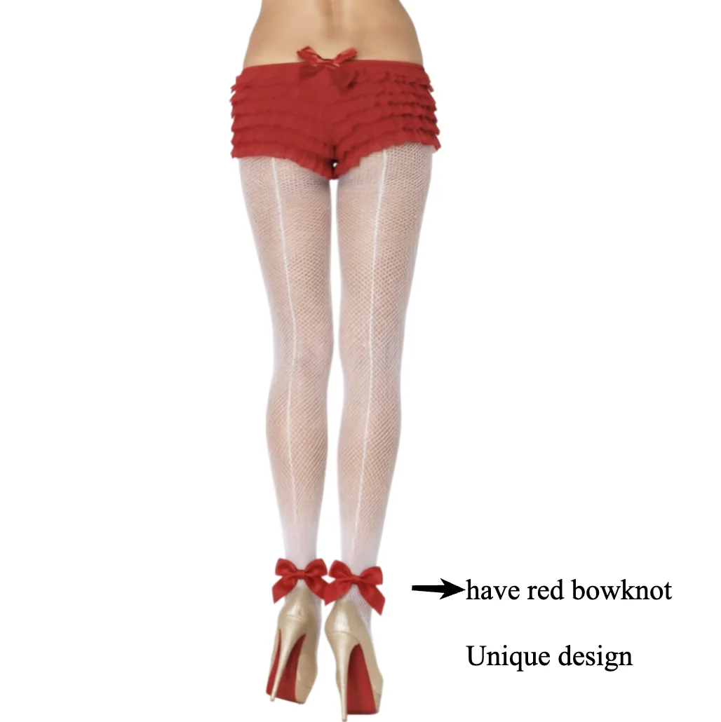 

White Vertical Pantyhose with A Bow Design At The Ankle Fashion Tights for Women Underwear Lady Date Gifts