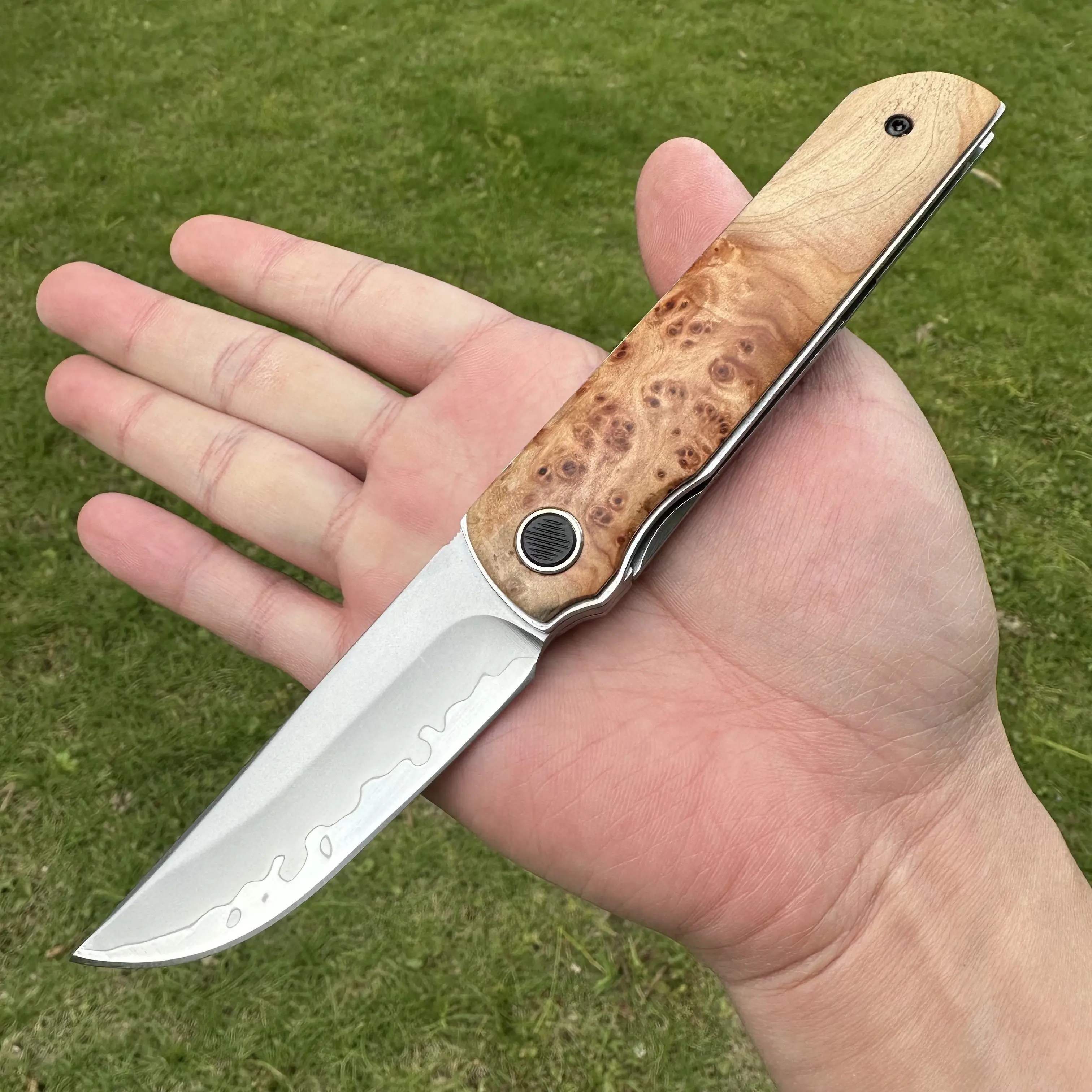 Topwell Handmade SKD-11 Steel Blade Pocket EDC Knife Cliff Cypress Wood Handle Smooth Opening Outdoor Collection Gift For Men