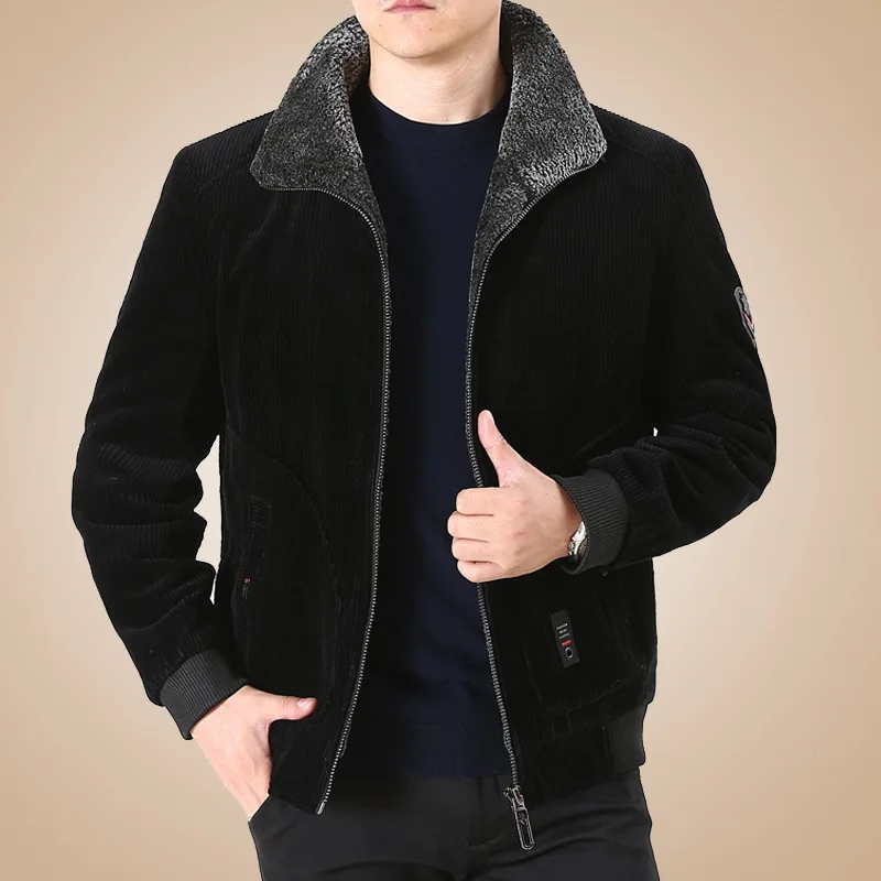 

Men's Warm Winter Corduroy Jackets and Coats Fur Collar Casual Outwear Winter Jacket Men Male Thermal Windbreaker Plus Size