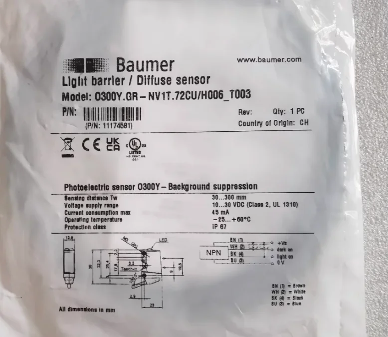 

New Original Baumer O300Y.GR-11174581 reflective sensor