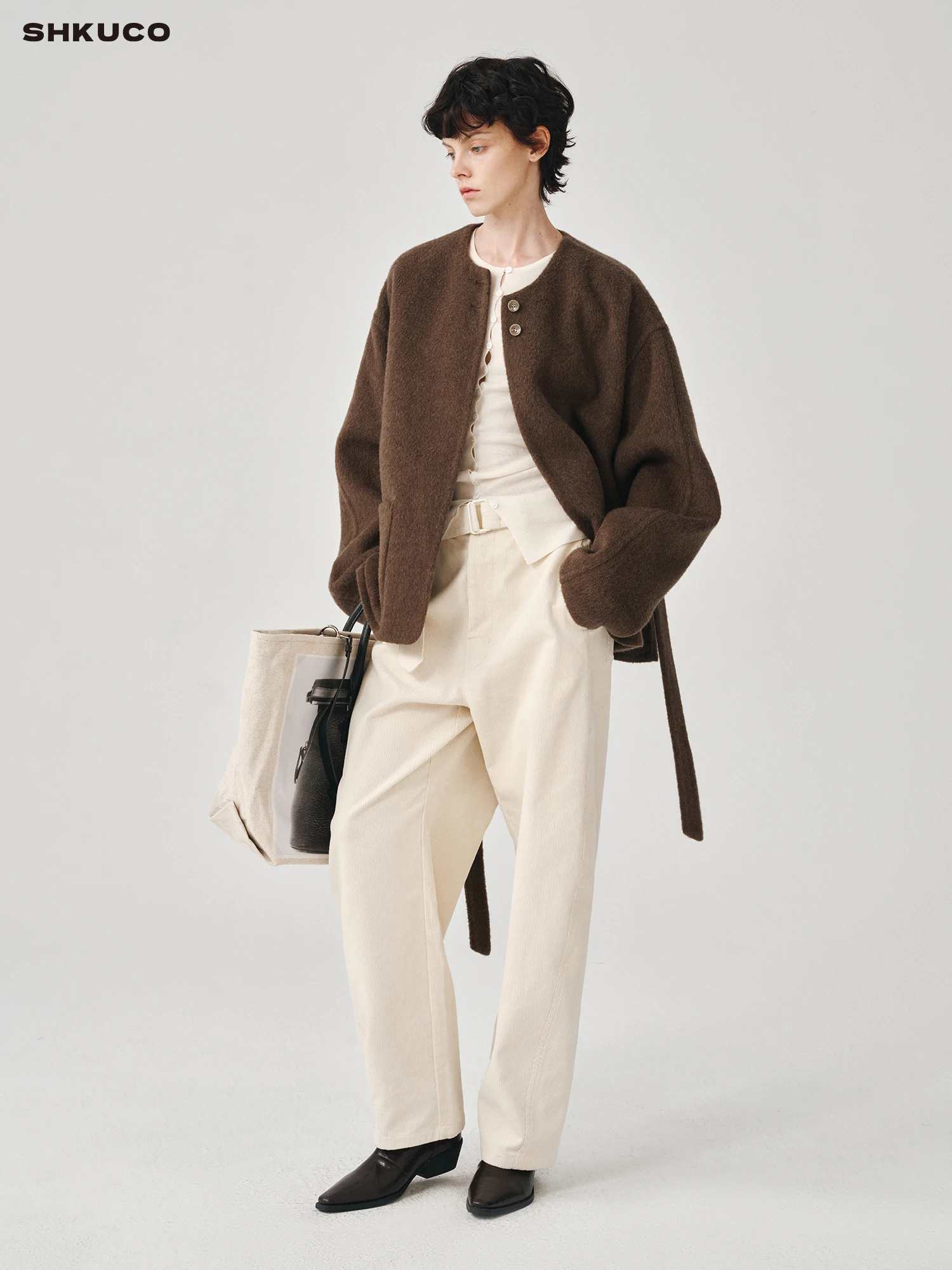 

KUCO NO05 Double-Sided Woolen Coat Casual Alpaca Leisure Outerwear Retro Memory Fading Design Simple Commute Sle Long Sve