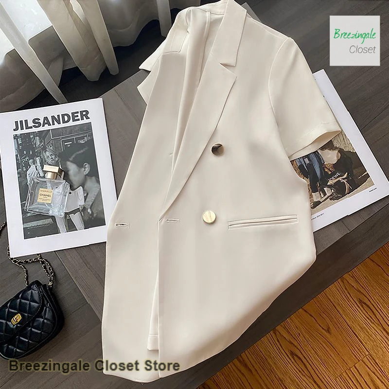 Korean-style cream-white high-quality suit jacket women's summer thin casual loose temperament jacket short-sleeved small suit