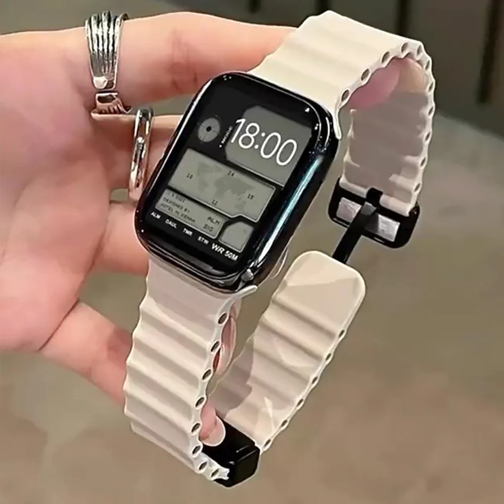 Magnetic Watch Band for Apple Watch Ultra 2 49mm 44mm 45mm 42mm 41mm Silicone Watch Strap for Iwatch series 11 7 8 9 SE 3 Correa image 5