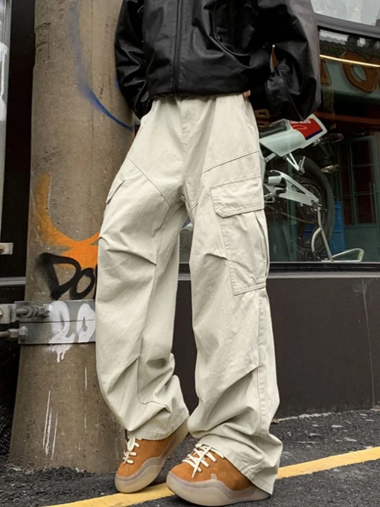 

Мужские рабочие брюки American Sle, весенне-осенние, с отворотами, функциональные, в стиле парашютиста, широкие, прямого кроя, длинные