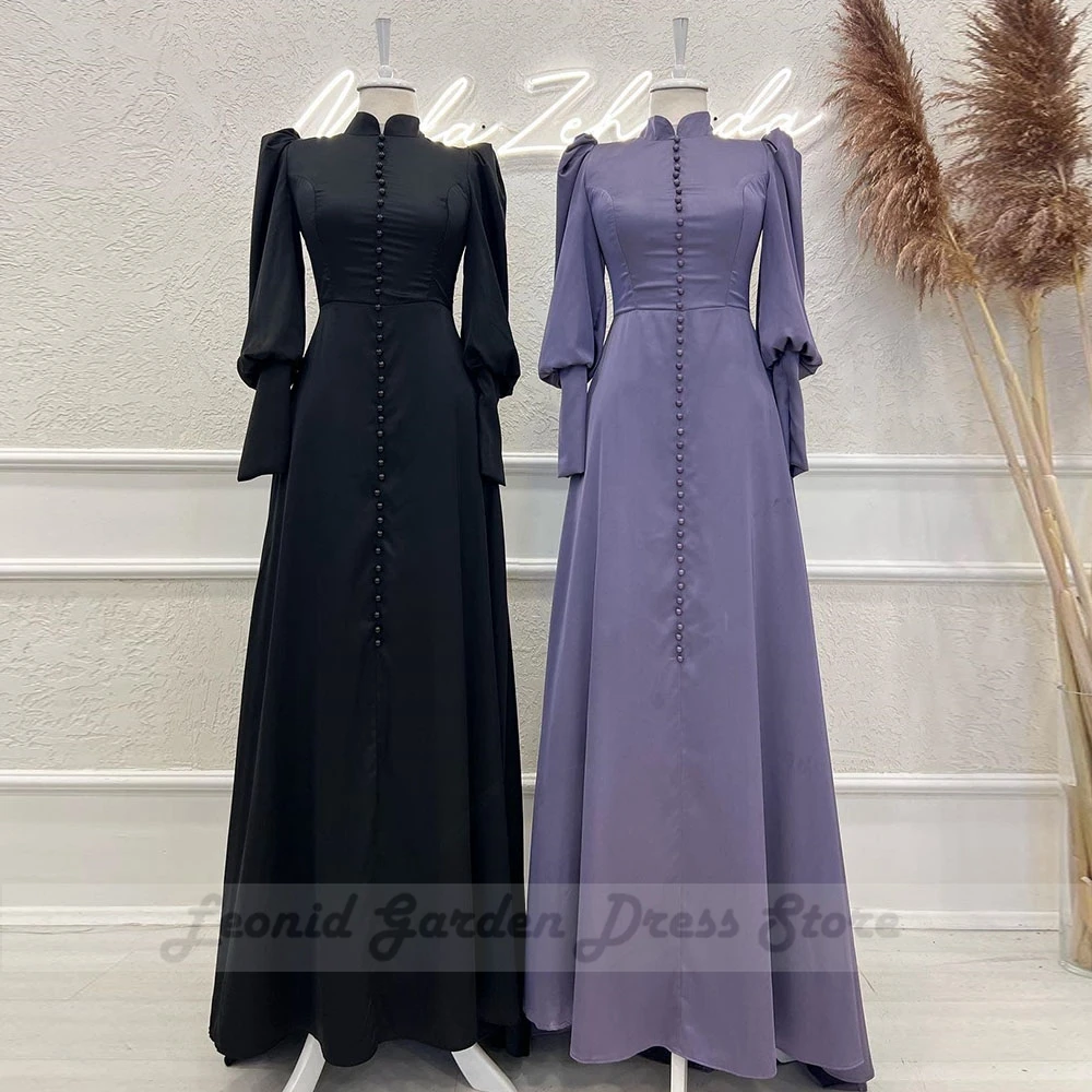 Pastrol Black Evening Dresses for Women 2022 Floor Length Full Sleeve Prom Dresses Simple Elegant High Neck Robe De Soiree