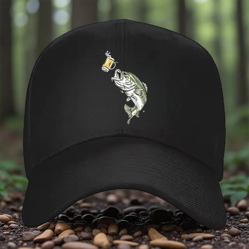 Fish Jumping For Beer Adjustable Baseball Cap Outdoor Casual Unisex Snapback Hat