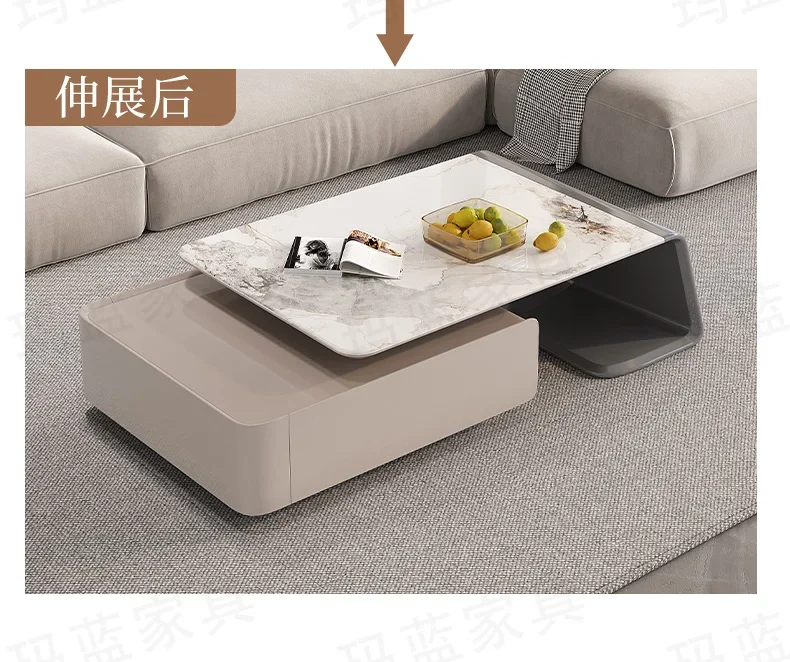 

Light luxury rock slab telescopic coffee table TV cabinet Italian modern high-end stainless steel coffee table