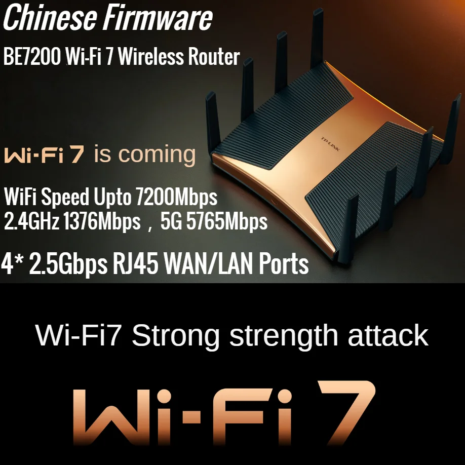 4* 2.5G RJ45 WAN/LAN Ports BE7200 7200Mbps WiFi7 Wireless Mesh Router Dual-Frequency Wi-Fi 7 802.11be WiFi 7 USB3.0 CPU 1.5GHz