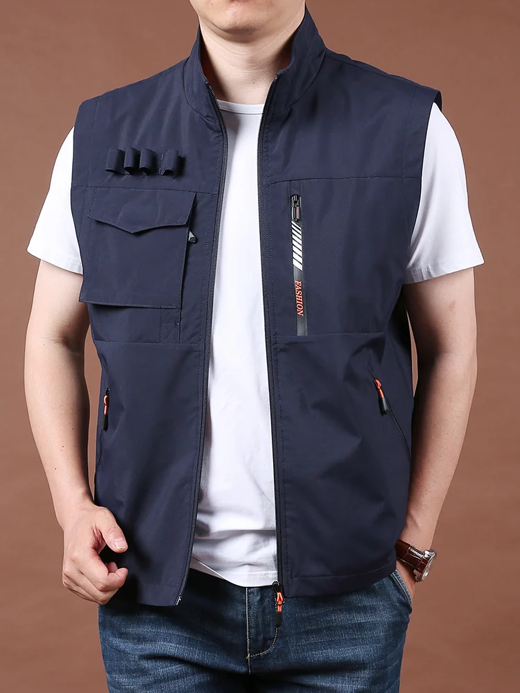 Workwear Vest Men's Summer Quick Drying Vest Men's Outdoor Sports Mountaineering Photography Fishing Stand Collar Men's Coat