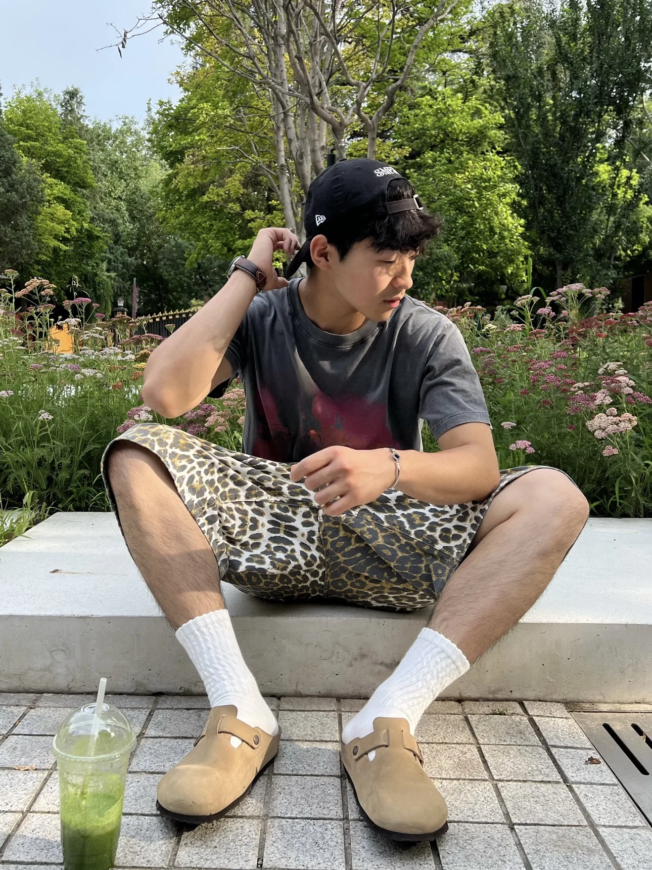 

Retro American Street Leopard Print Jeans Men's Loose Straight Leggings Summer Casual Pants Youth Vitali Sle ort Length