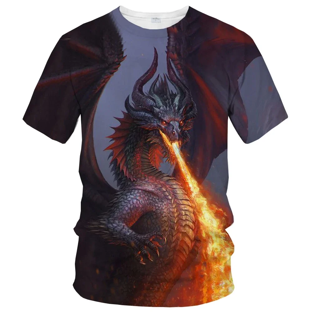 2026 Men Red Lava Fire Dragon 3D Print T Shirt Fire Breathing Dragon Graphic Short Sleeve Tee Trendy Street Style Men's Clothing