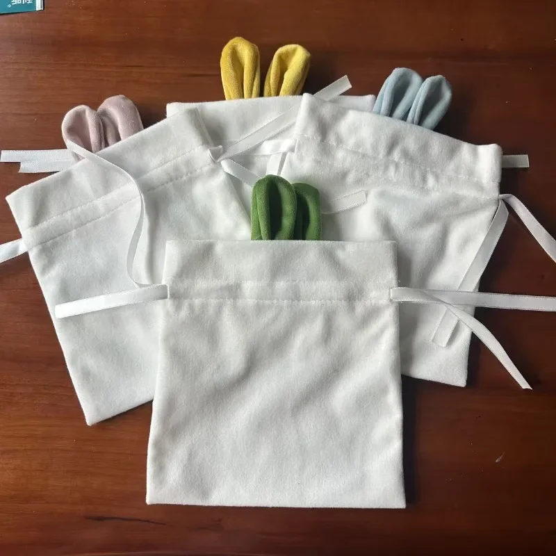 Easter Bunny Ear DIY Cotton Candy Egg Bag with Sealed Pull-Tab Ribbon for Easter Egg Hunt Party Favors