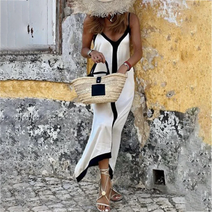 Imagem -02 - Vestido Maxi com Decote em v Feminino Maiô de Praia de Cor Sólida Elegante Maiô Solto Moda Praia de Luxo 2023