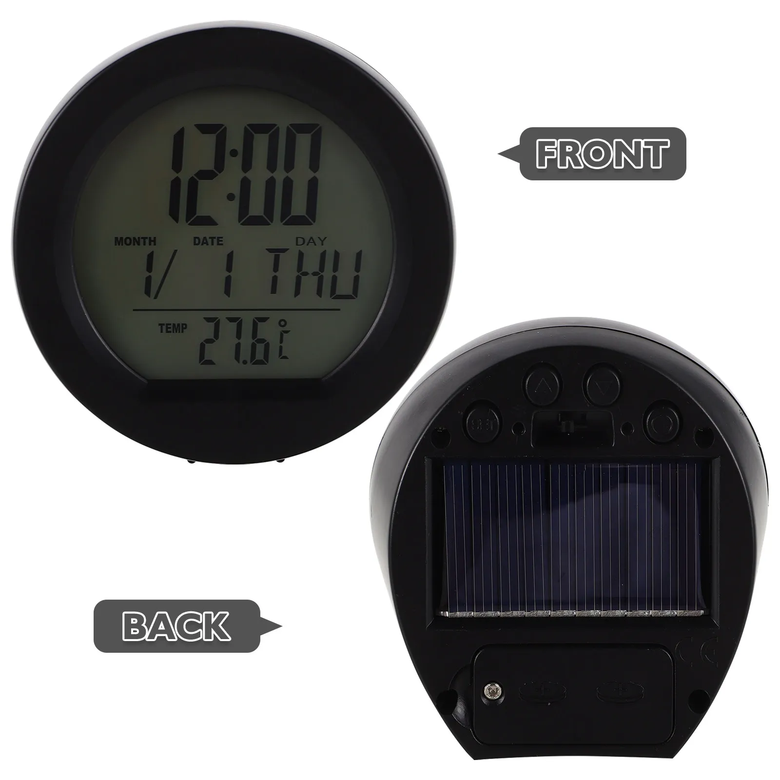 Car Solar Digital Clock for Dash with Time Date Temperature Display Precise Timekeeping Thermometer Function Dashboard Mountable