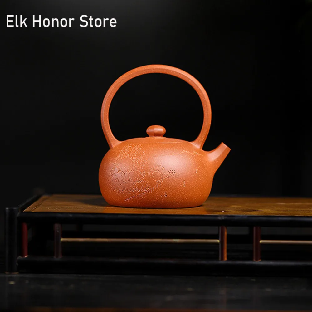 240ml Chinese Yixing Purple Clay Teapot Raw Ore Downhill Mud Beauty Kettle Famous Handmade Xishi Lifting Handle Pot Zisha Teaset