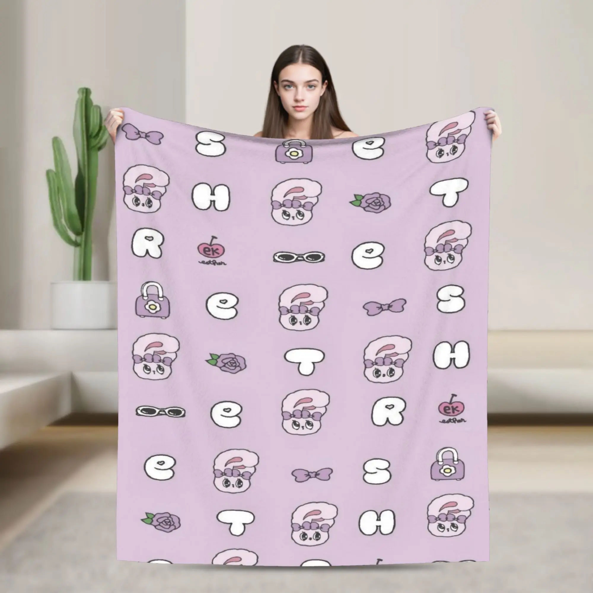 Super Soft Esther Bunny cartoon rabbit Throw Blanket Premium Flannel Fleece Lightweight  Bed Blanket Cozy Fluffy Blankets