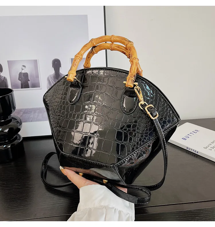 Shell Bag Patent Leather Stone Pattern Fashion Trend Tote One-shoulder Cross-women's Bag