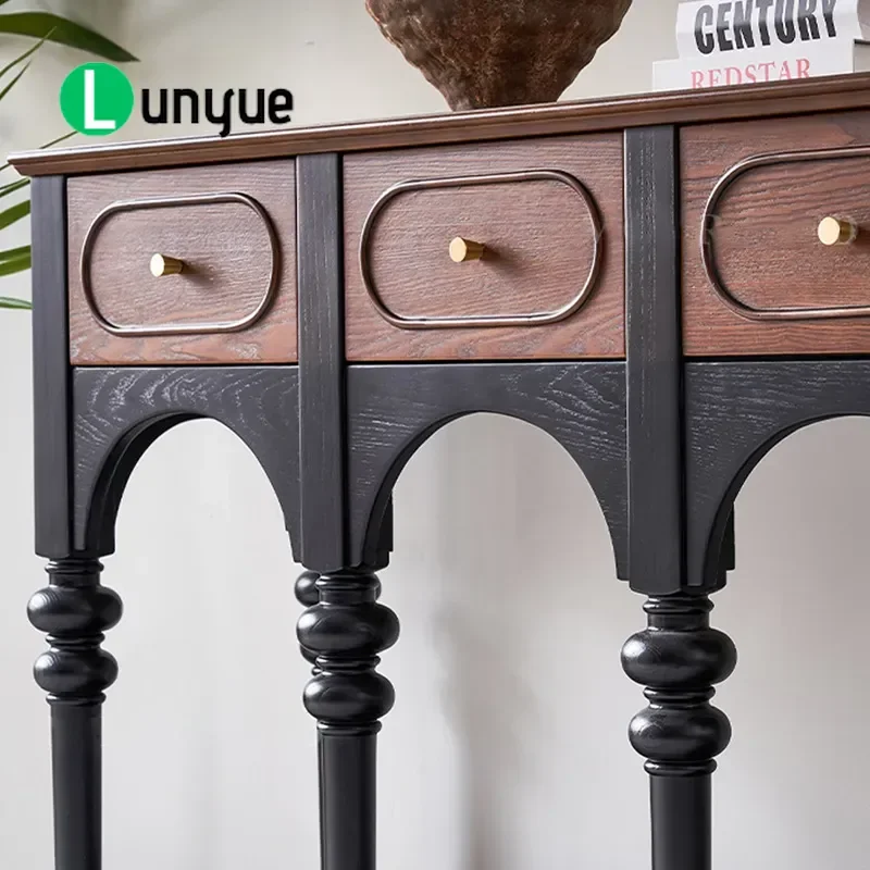 American Light Luxury Solid Wood Dining Side Cabinet French Retro Two Tone Decorative Storage for Villa Living Room Entrance