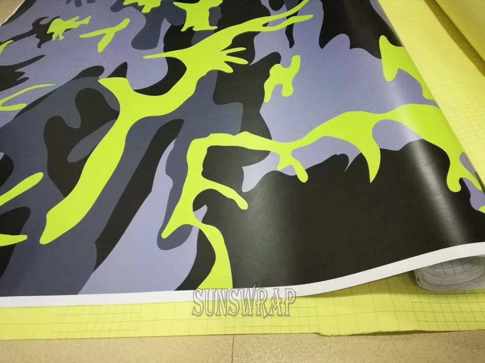 Premium Yellow Black Camouflage Car Wrap – Stretchable UV Resistant Vehicle Customization Film, DIY Easy Install Partial Body