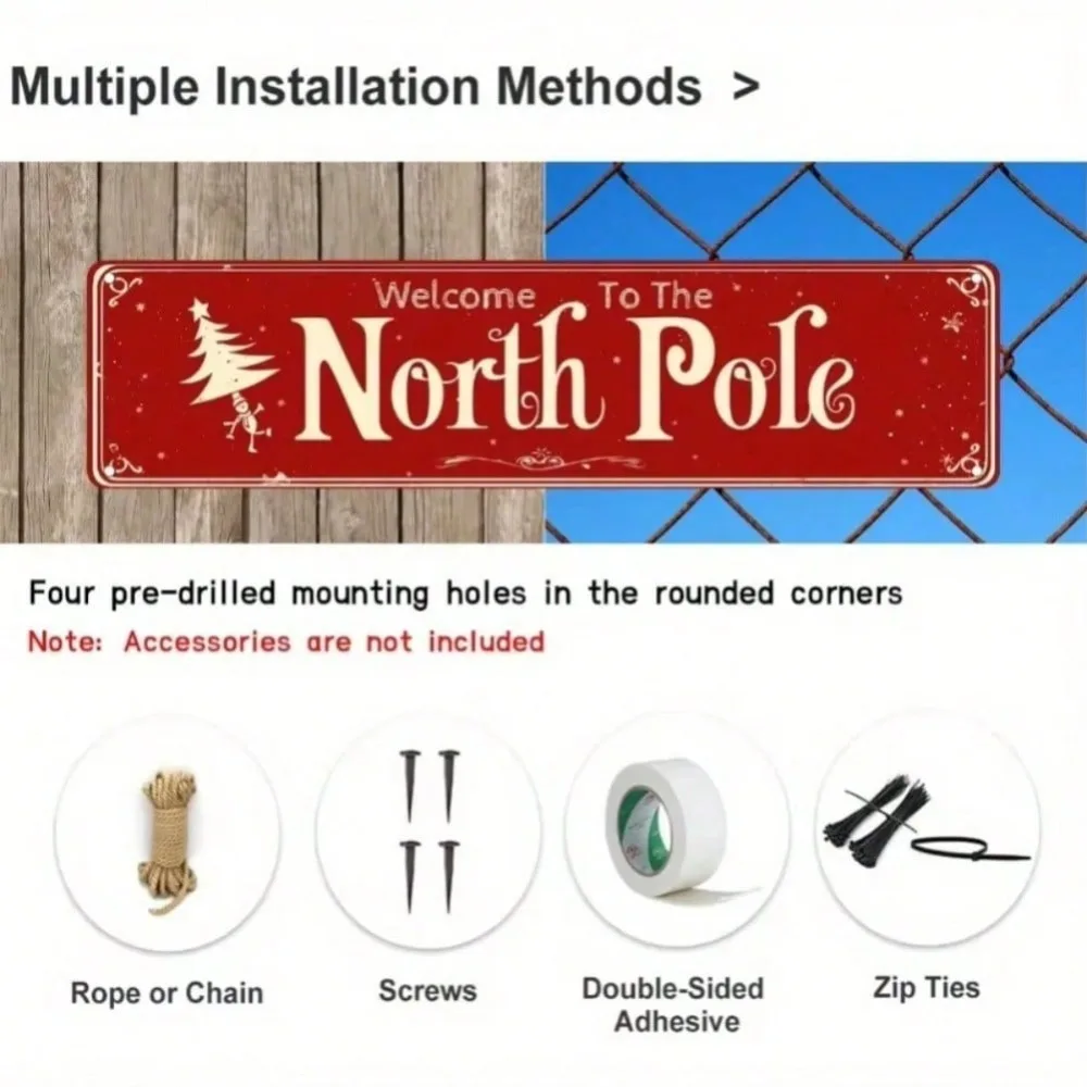 لافتة ترحيب معدنية قديمة من القطب الشمالي مقاس 4 × 16 بوصة - ديكور عطلة عيد الميلاد لجدار ساحة مقهى الشرفة المنزلية