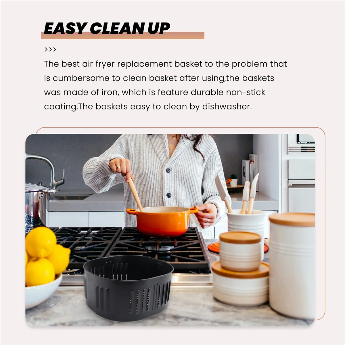 

X64A_Air Fryer Replacement Basket for Power XL DASH Gowise USA Cozyna 5.5Qt Air Fryer,Air Fryer Accessories Black