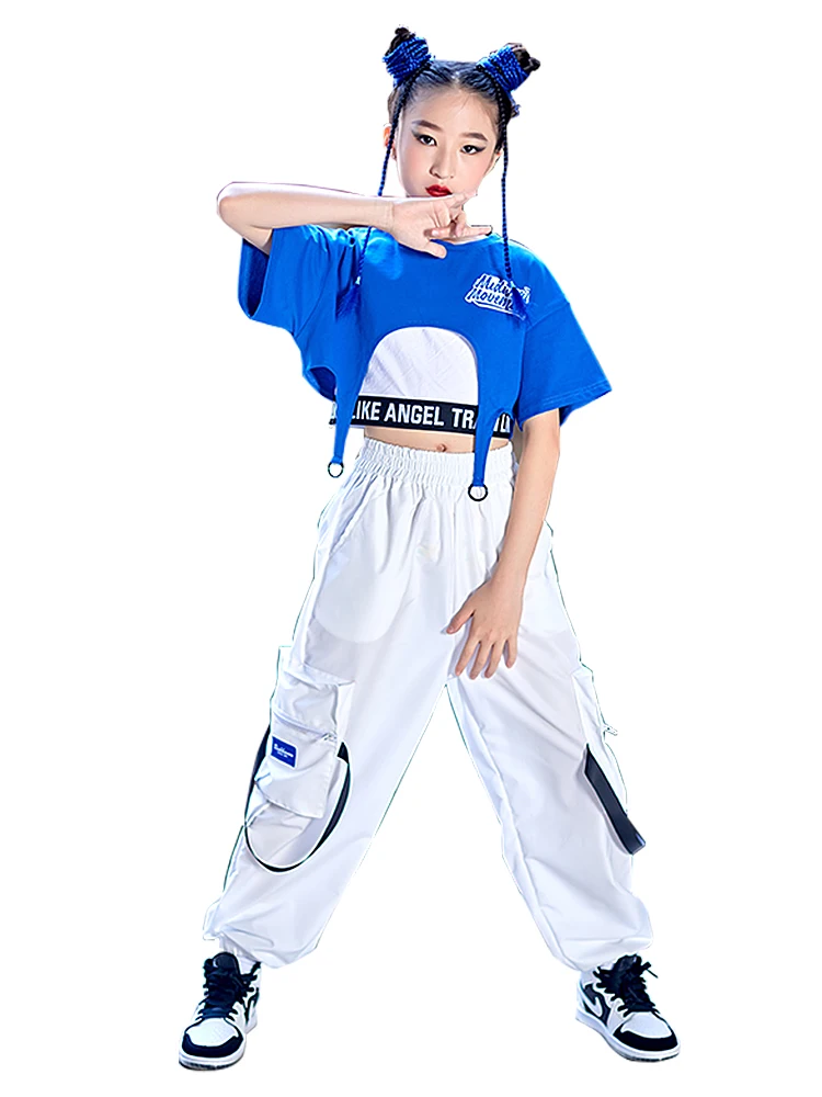 子供のパフォーマンスヒップホップダンス衣装,ショートトップス,ストリートウェア,女の子ジャズダンス服,dn11828