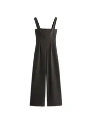 Women's Wide Leg Jumpsuit Solid Color Side Zipper Straps Fashion Playsuits for Females