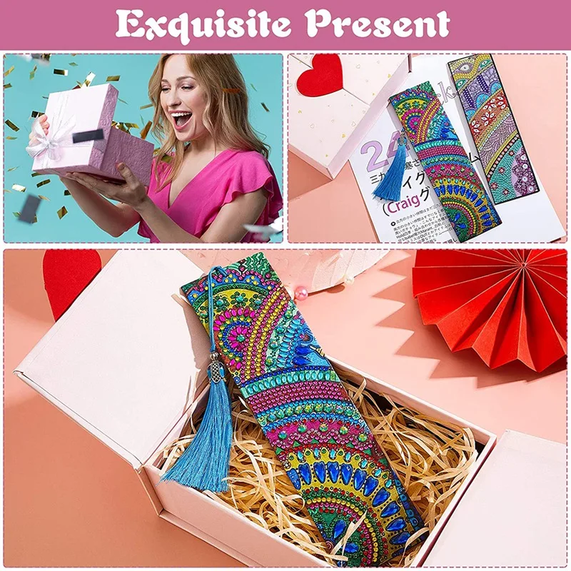6 Pcs 5D Diamond Bookmark DIY Painting Bookmark Leather Tassel Bookmark For DIY Making Arts Crafts Students Adults