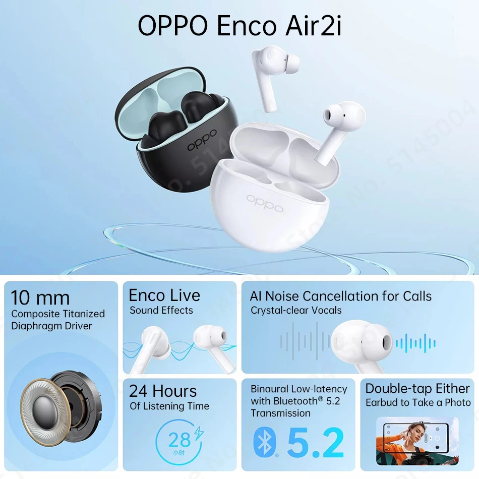 OPPO ENCO Air 2i TWS Earphone Bluetooth Wireless Earbuds AI Noise Cancelling Wireless Headphone 28 Hour Battery Life For Find X5