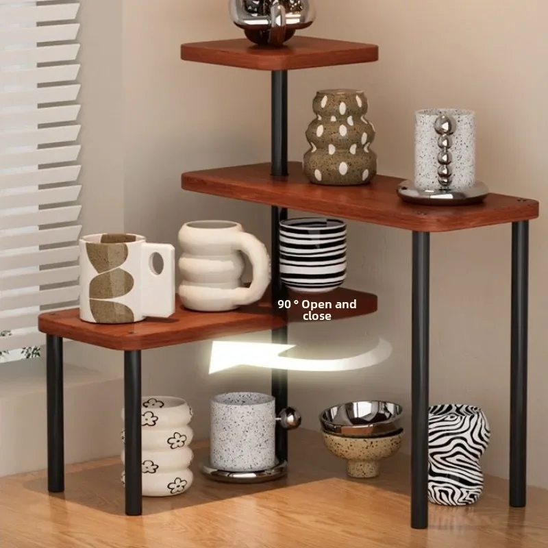 Corner Desktop Rack Can Be Opened And Closed, Three-layer Wooden Board Storage Rack, Desktop Layered Finishing Display Rack