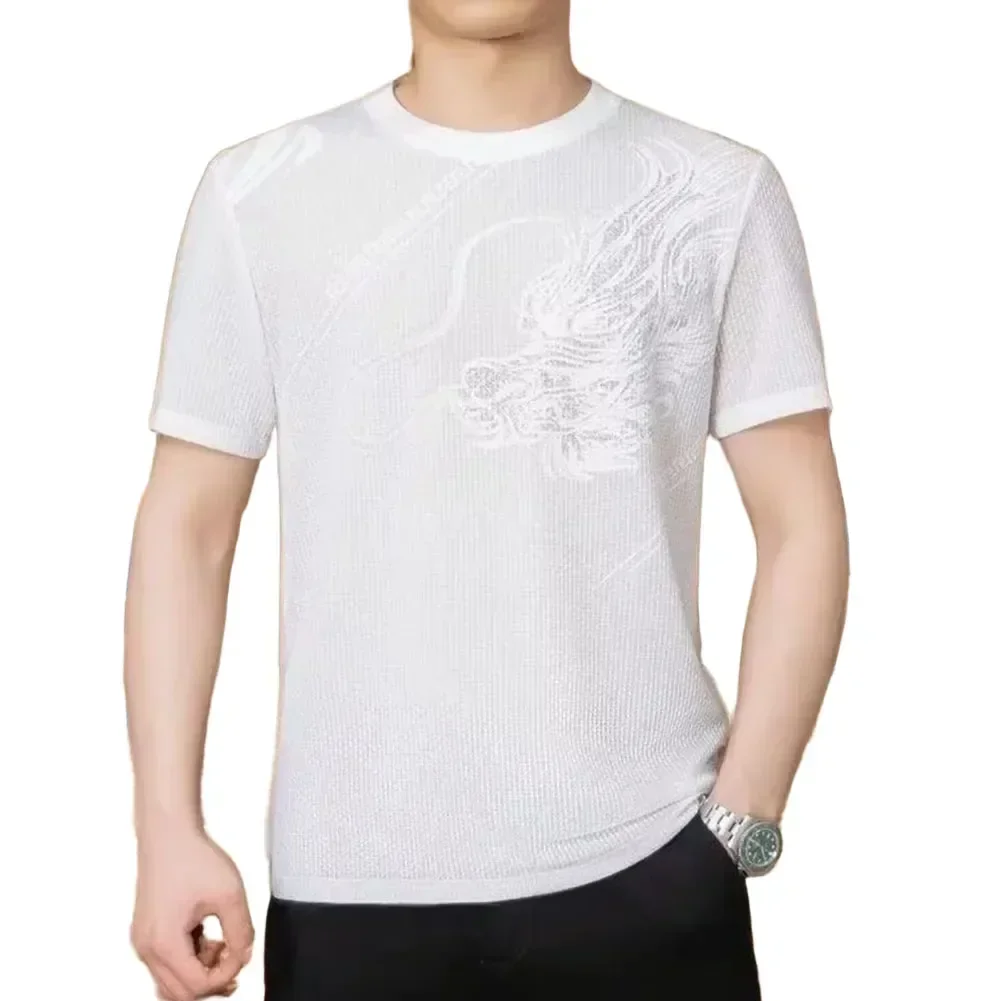 

For Casual Occasions Streetwear Sports Shirt Men Dragon Print T-Shirt Perfect For Summer Comfortable Daily Wear