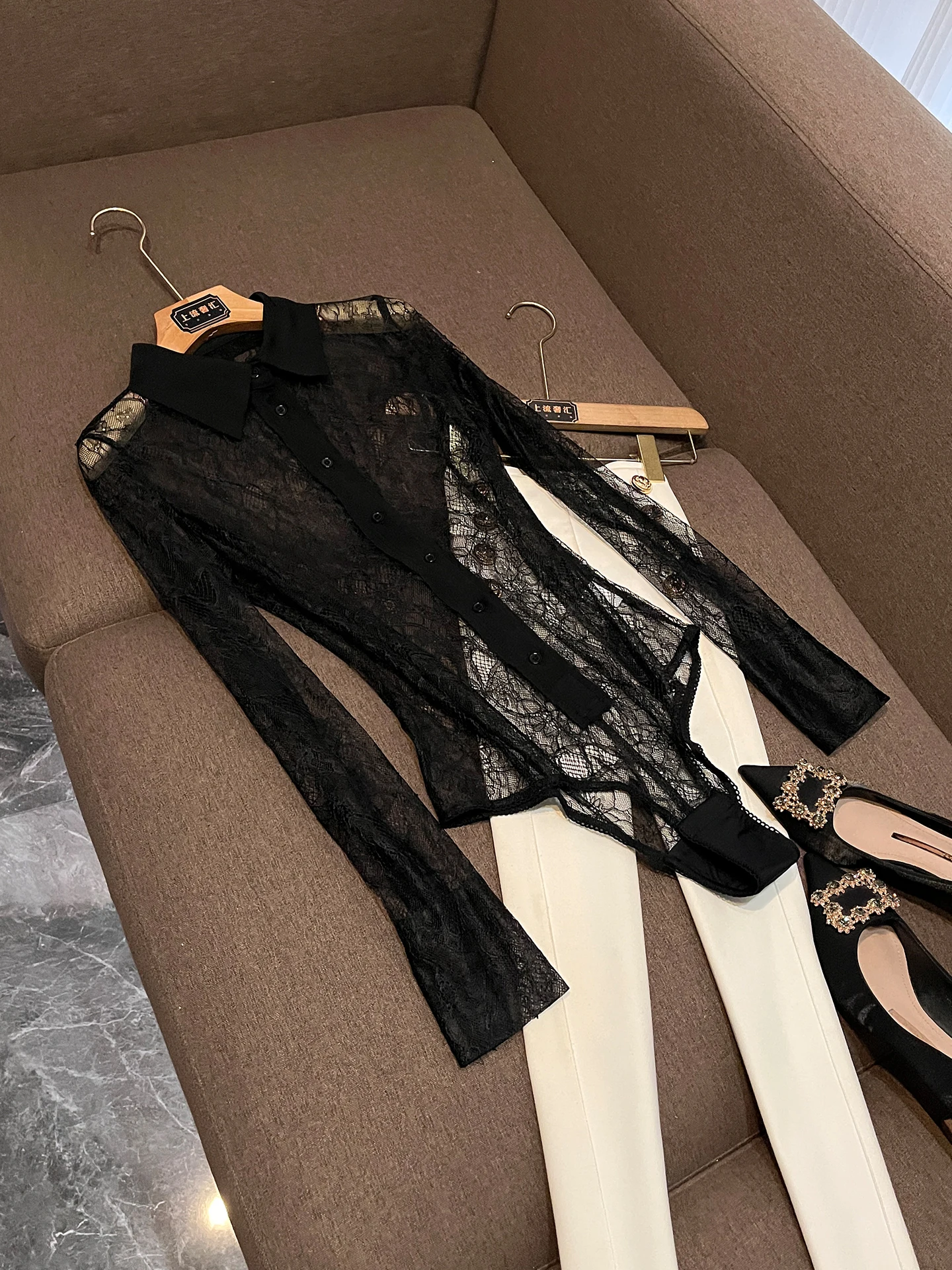 

Сексуальный кружевной облегающий топ-боди для женщин: модный китайский стиль, длинный рукав, уличная мода