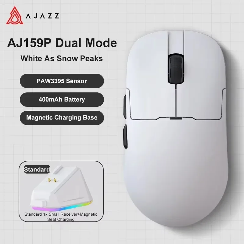 AJAZZ AJ159 Wireless RGB  Dual-mode Mouse Magnetic Charging Base PAW3950 30kDPI Low Latency Gaming Gamer Favour Mouse Accessory