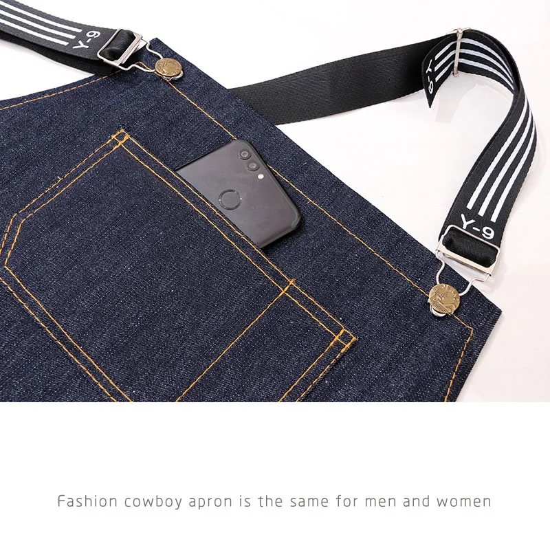 Hairstylist Denim Apron With Wide Shoulder Straps Comfortable Workwear Casual Fashionable Stain Resistant Men and Women Apron