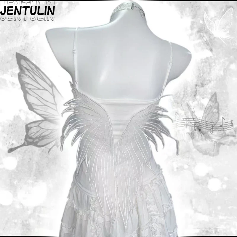 Subcultural Hot Girl White Feather Camisole Top Cool Gothic Wings Slimming Lace Pure Desire With Chest Cushion Vest Y2k Women