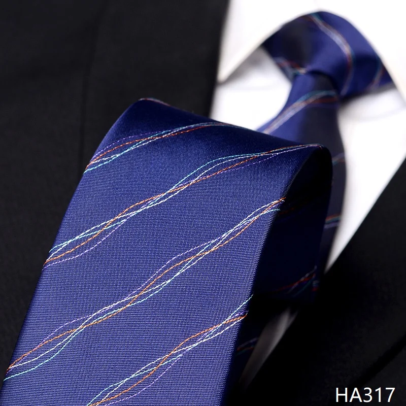 

High Quality Navy Blue Colored Line Pattern Tie Men's Formal Shirt Accessories Business Banquet 8cm Wide Handmade Knotted Tie