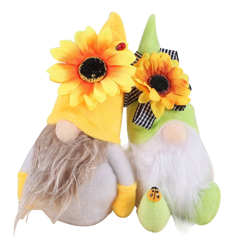 SEWS-2 PCS Sunflower Gnome Summer Gnomes Plaid Sunflower Gnome Ornaments Sunflower Decor